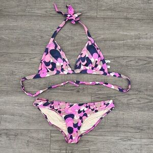 Tibi Pink Navy & Cream Abstract Triangle Bikini Top